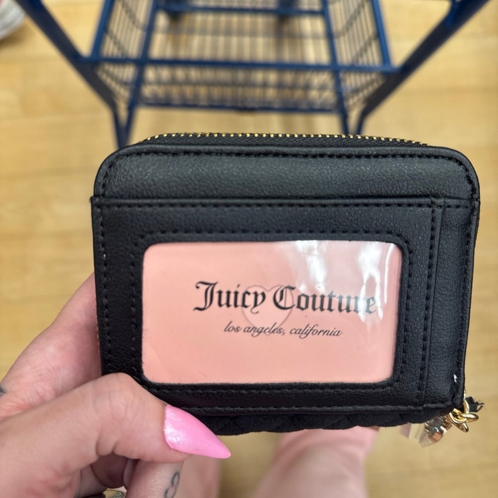 Juicy Couture Black velour and Leather Wallet with Zippered Closure